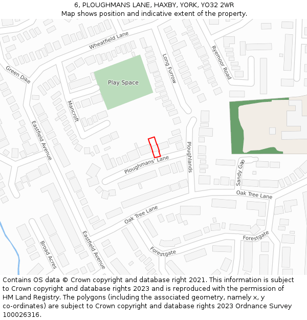 6, PLOUGHMANS LANE, HAXBY, YORK, YO32 2WR: Location map and indicative extent of plot