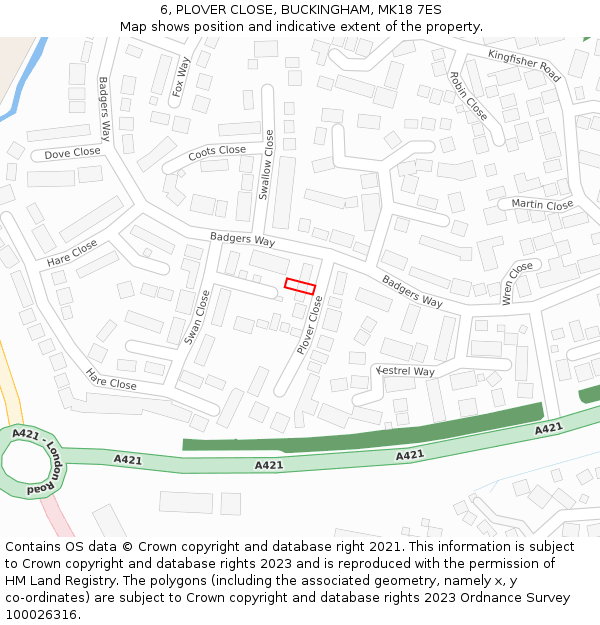 6, PLOVER CLOSE, BUCKINGHAM, MK18 7ES: Location map and indicative extent of plot