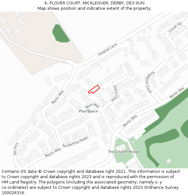 6, PLOVER COURT, MICKLEOVER, DERBY, DE3 0UN: Location map and indicative extent of plot