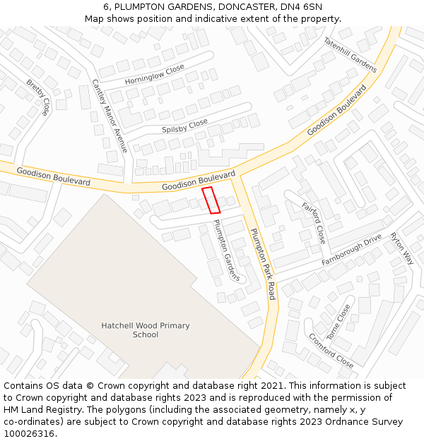 6, PLUMPTON GARDENS, DONCASTER, DN4 6SN: Location map and indicative extent of plot