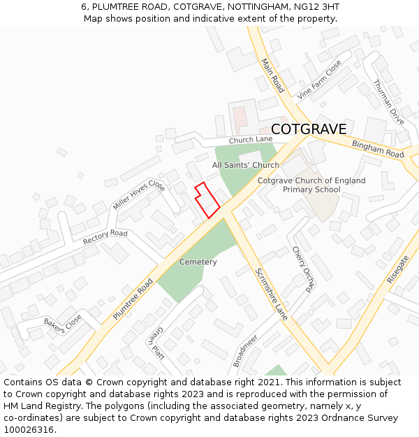 6, PLUMTREE ROAD, COTGRAVE, NOTTINGHAM, NG12 3HT: Location map and indicative extent of plot