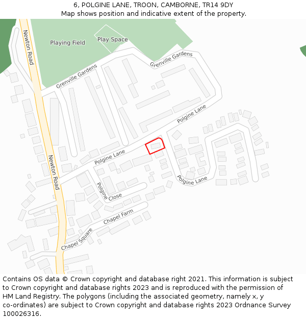 6, POLGINE LANE, TROON, CAMBORNE, TR14 9DY: Location map and indicative extent of plot