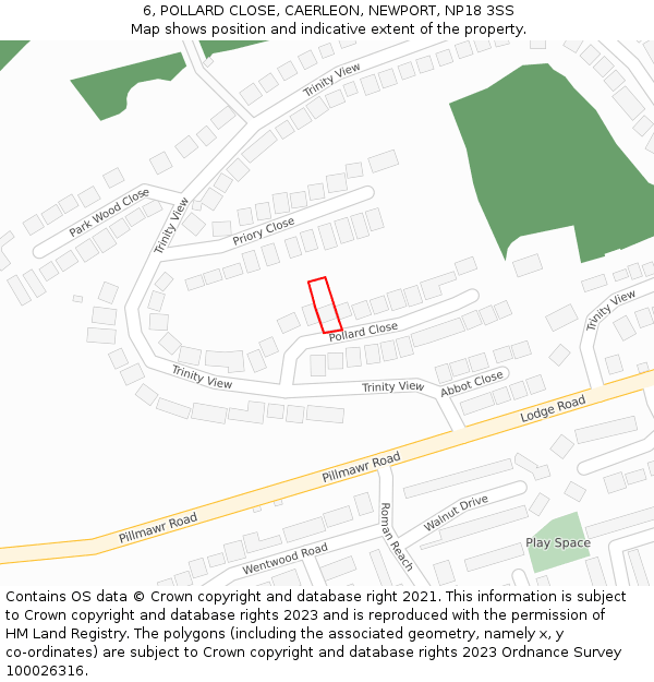 6, POLLARD CLOSE, CAERLEON, NEWPORT, NP18 3SS: Location map and indicative extent of plot