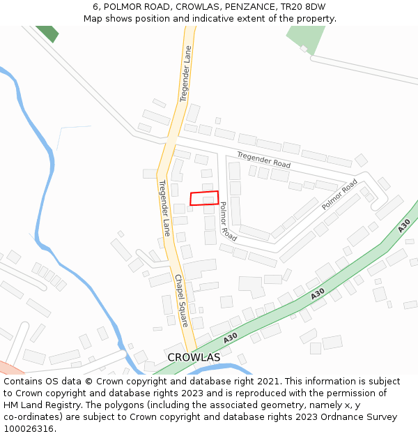 6, POLMOR ROAD, CROWLAS, PENZANCE, TR20 8DW: Location map and indicative extent of plot