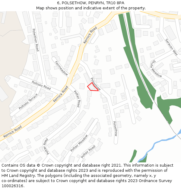 6, POLSETHOW, PENRYN, TR10 8PA: Location map and indicative extent of plot