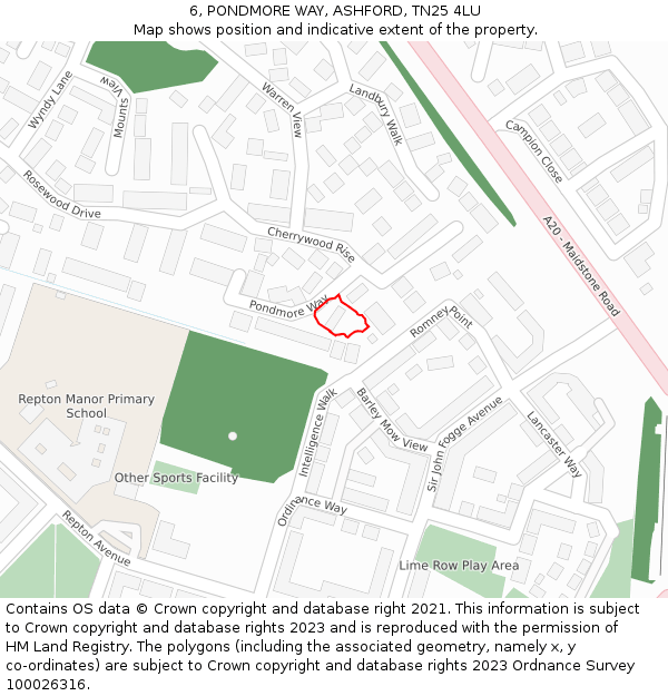 6, PONDMORE WAY, ASHFORD, TN25 4LU: Location map and indicative extent of plot
