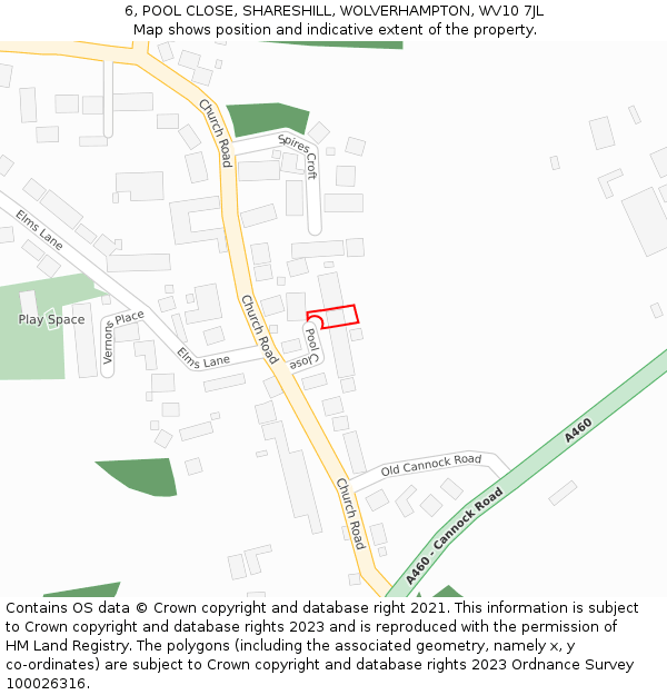 6, POOL CLOSE, SHARESHILL, WOLVERHAMPTON, WV10 7JL: Location map and indicative extent of plot