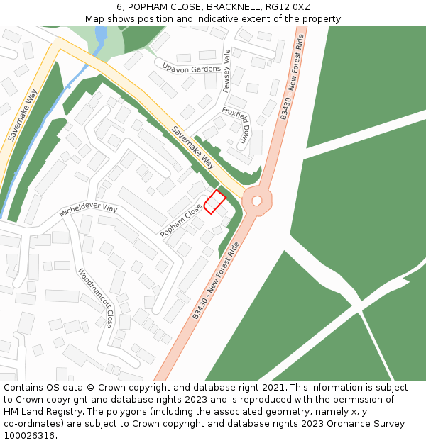 6, POPHAM CLOSE, BRACKNELL, RG12 0XZ: Location map and indicative extent of plot