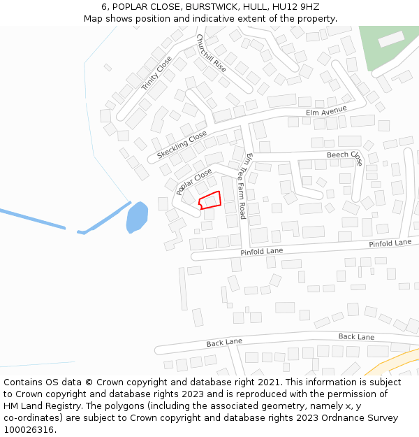 6, POPLAR CLOSE, BURSTWICK, HULL, HU12 9HZ: Location map and indicative extent of plot