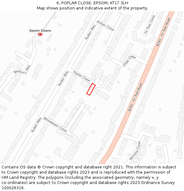 6, POPLAR CLOSE, EPSOM, KT17 3LH: Location map and indicative extent of plot