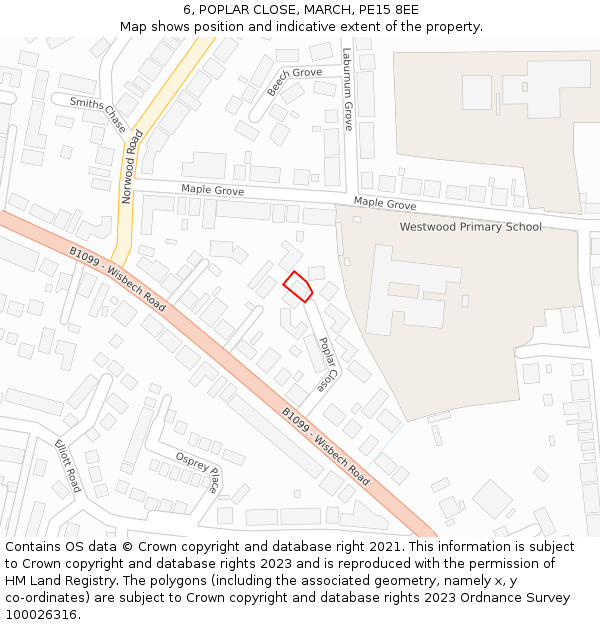6, POPLAR CLOSE, MARCH, PE15 8EE: Location map and indicative extent of plot