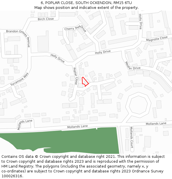 6, POPLAR CLOSE, SOUTH OCKENDON, RM15 6TU: Location map and indicative extent of plot