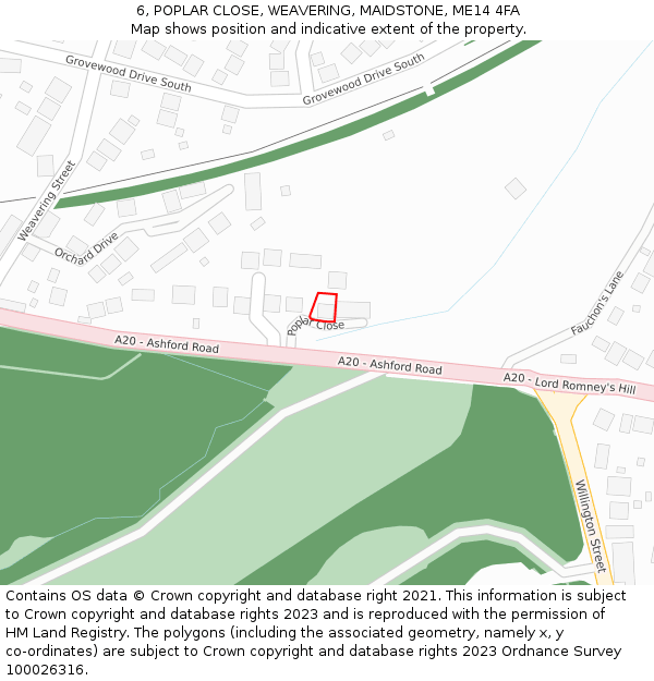 6, POPLAR CLOSE, WEAVERING, MAIDSTONE, ME14 4FA: Location map and indicative extent of plot