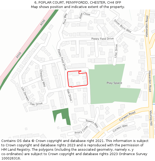 6, POPLAR COURT, PENYFFORDD, CHESTER, CH4 0FP: Location map and indicative extent of plot