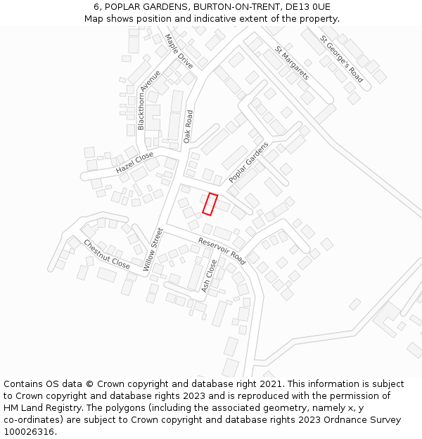 6, POPLAR GARDENS, BURTON-ON-TRENT, DE13 0UE: Location map and indicative extent of plot