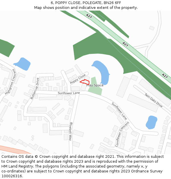 6, POPPY CLOSE, POLEGATE, BN26 6FF: Location map and indicative extent of plot