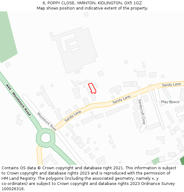 6, POPPY CLOSE, YARNTON, KIDLINGTON, OX5 1GZ: Location map and indicative extent of plot