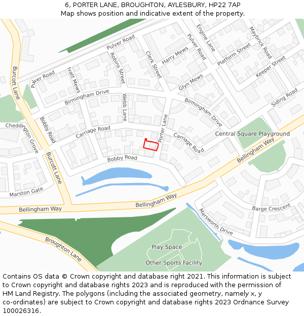 6, PORTER LANE, BROUGHTON, AYLESBURY, HP22 7AP: Location map and indicative extent of plot