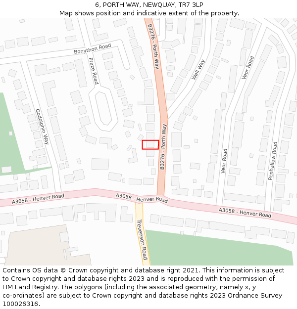 6, PORTH WAY, NEWQUAY, TR7 3LP: Location map and indicative extent of plot