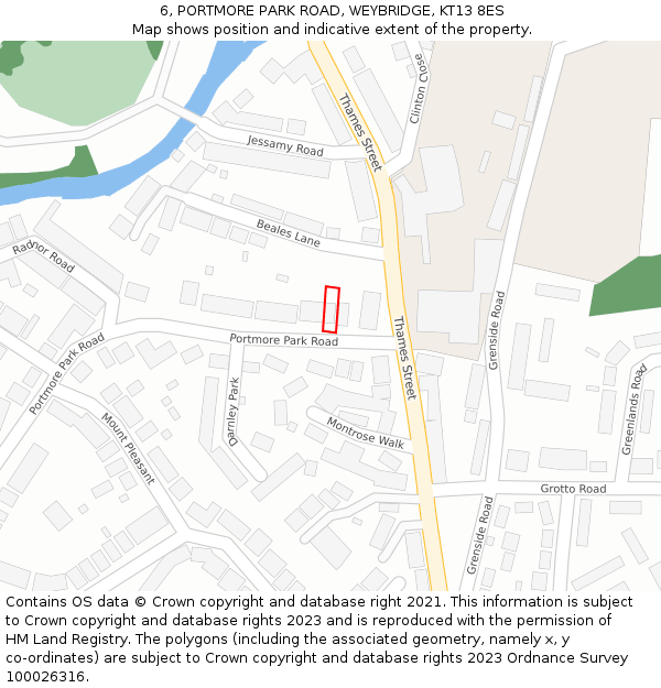 6, PORTMORE PARK ROAD, WEYBRIDGE, KT13 8ES: Location map and indicative extent of plot