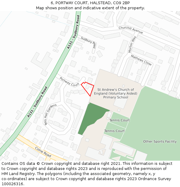 6, PORTWAY COURT, HALSTEAD, CO9 2BP: Location map and indicative extent of plot