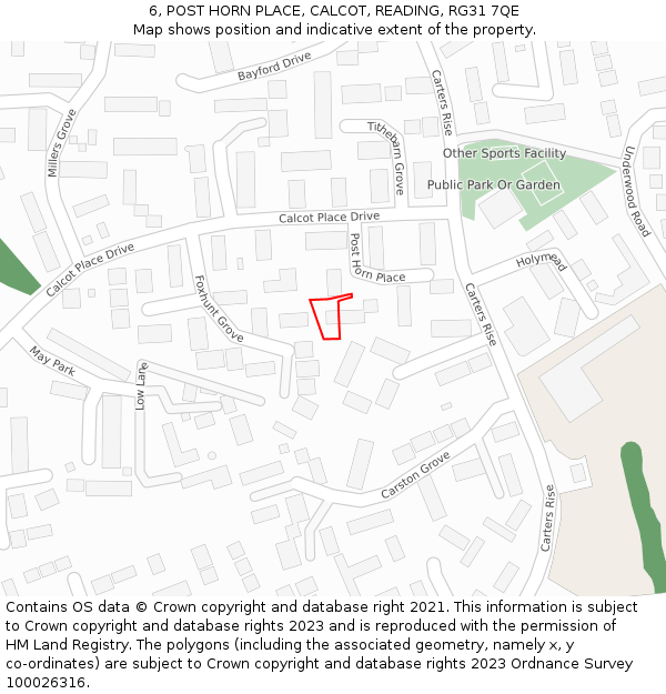 6, POST HORN PLACE, CALCOT, READING, RG31 7QE: Location map and indicative extent of plot