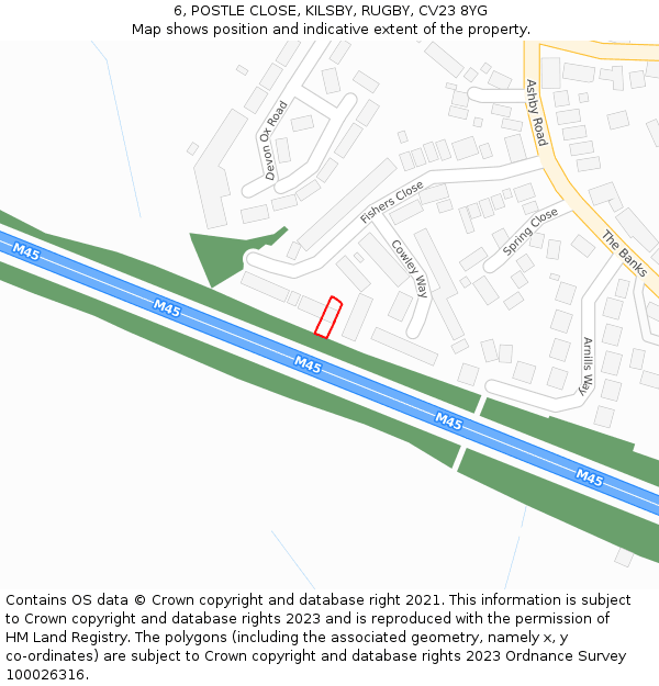 6, POSTLE CLOSE, KILSBY, RUGBY, CV23 8YG: Location map and indicative extent of plot