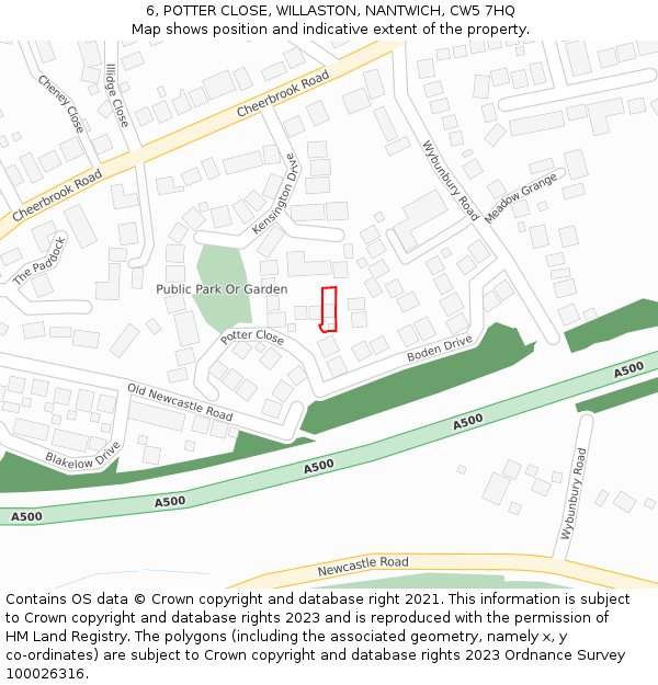 6, POTTER CLOSE, WILLASTON, NANTWICH, CW5 7HQ: Location map and indicative extent of plot