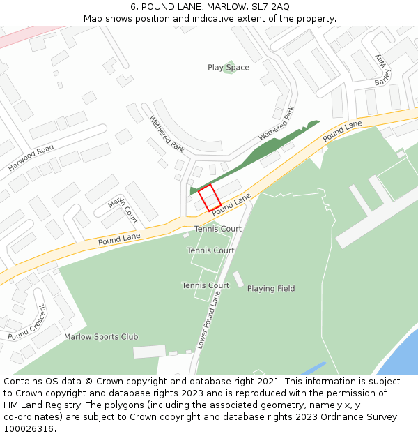 6, POUND LANE, MARLOW, SL7 2AQ: Location map and indicative extent of plot