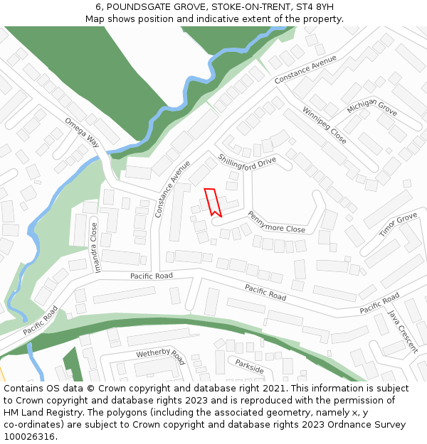 6, POUNDSGATE GROVE, STOKE-ON-TRENT, ST4 8YH: Location map and indicative extent of plot