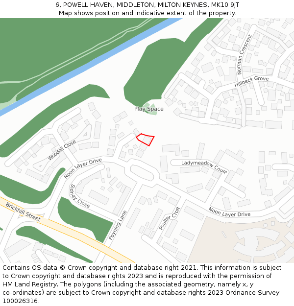 6, POWELL HAVEN, MIDDLETON, MILTON KEYNES, MK10 9JT: Location map and indicative extent of plot