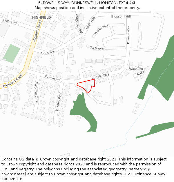 6, POWELLS WAY, DUNKESWELL, HONITON, EX14 4XL: Location map and indicative extent of plot