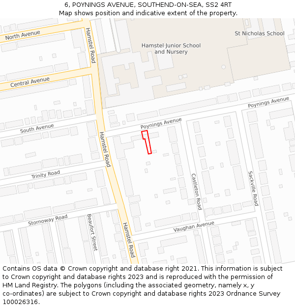 6, POYNINGS AVENUE, SOUTHEND-ON-SEA, SS2 4RT: Location map and indicative extent of plot