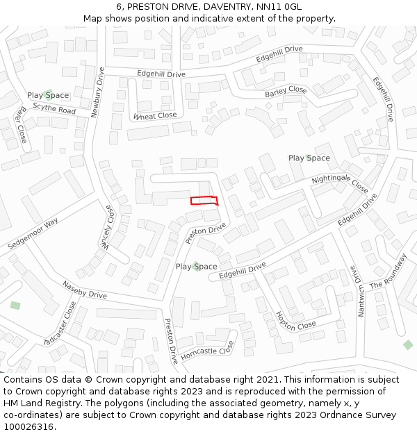6, PRESTON DRIVE, DAVENTRY, NN11 0GL: Location map and indicative extent of plot