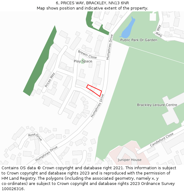 6, PRICES WAY, BRACKLEY, NN13 6NR: Location map and indicative extent of plot