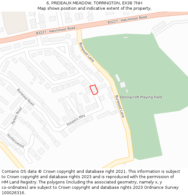 6, PRIDEAUX MEADOW, TORRINGTON, EX38 7NH: Location map and indicative extent of plot