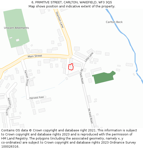 6, PRIMITIVE STREET, CARLTON, WAKEFIELD, WF3 3QS: Location map and indicative extent of plot