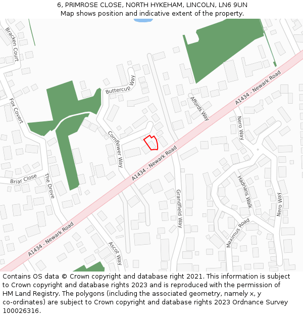 6, PRIMROSE CLOSE, NORTH HYKEHAM, LINCOLN, LN6 9UN: Location map and indicative extent of plot