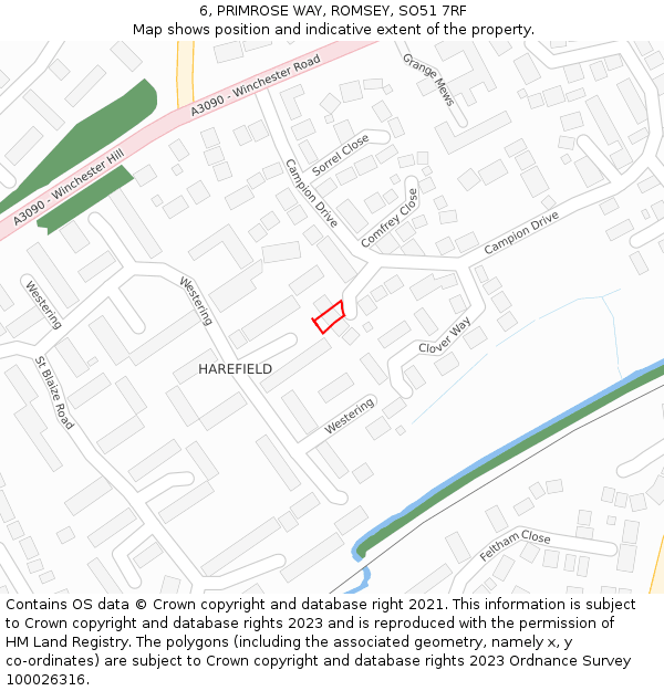 6, PRIMROSE WAY, ROMSEY, SO51 7RF: Location map and indicative extent of plot