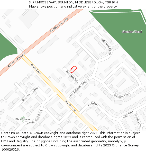 6, PRIMROSE WAY, STAINTON, MIDDLESBROUGH, TS8 9FH: Location map and indicative extent of plot