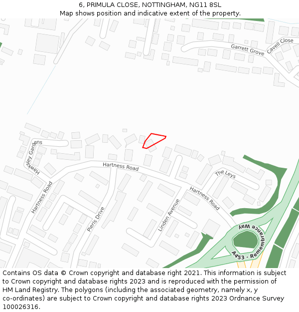 6, PRIMULA CLOSE, NOTTINGHAM, NG11 8SL: Location map and indicative extent of plot