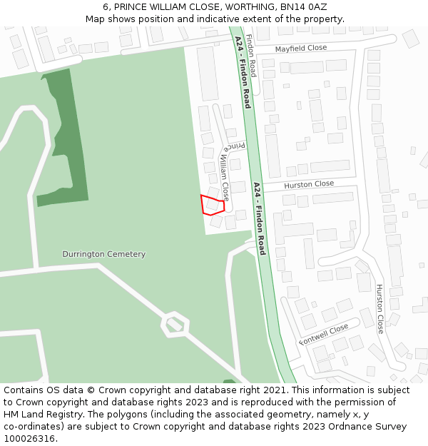 6, PRINCE WILLIAM CLOSE, WORTHING, BN14 0AZ: Location map and indicative extent of plot