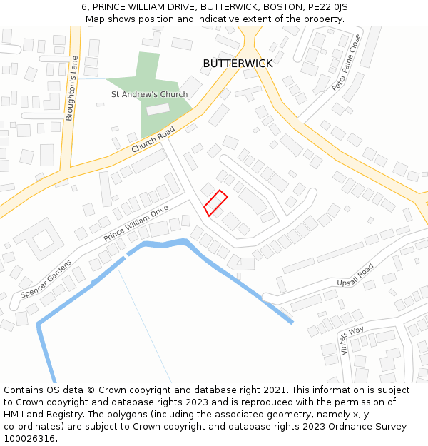 6, PRINCE WILLIAM DRIVE, BUTTERWICK, BOSTON, PE22 0JS: Location map and indicative extent of plot