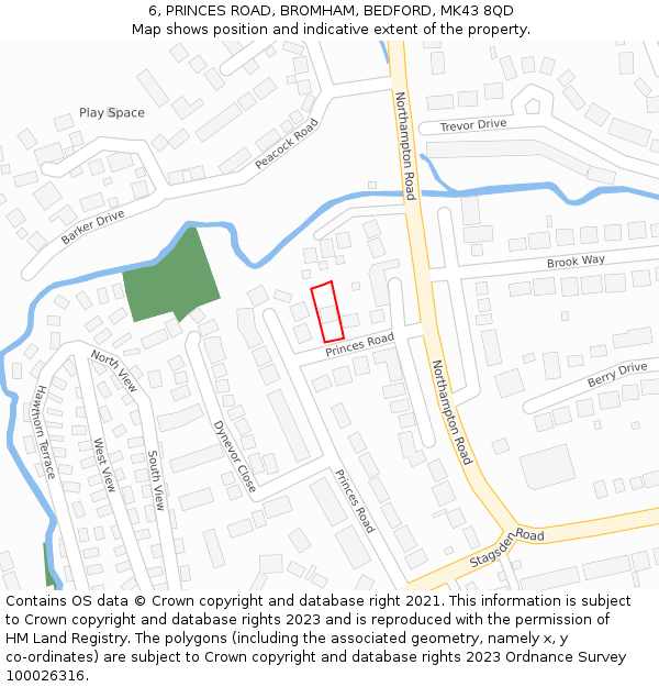 6, PRINCES ROAD, BROMHAM, BEDFORD, MK43 8QD: Location map and indicative extent of plot