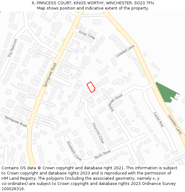 6, PRINCESS COURT, KINGS WORTHY, WINCHESTER, SO23 7FN: Location map and indicative extent of plot