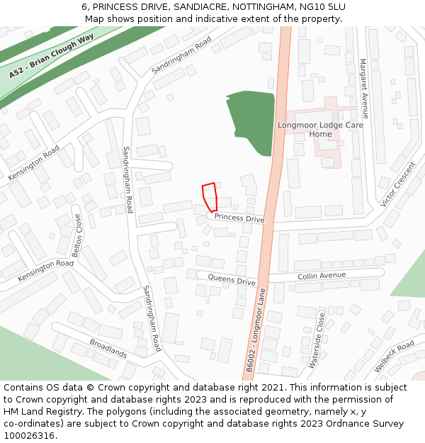 6, PRINCESS DRIVE, SANDIACRE, NOTTINGHAM, NG10 5LU: Location map and indicative extent of plot