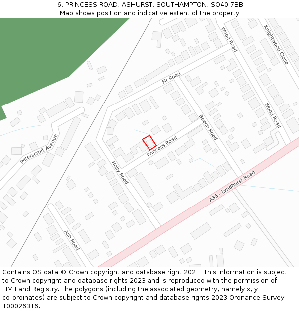 6, PRINCESS ROAD, ASHURST, SOUTHAMPTON, SO40 7BB: Location map and indicative extent of plot