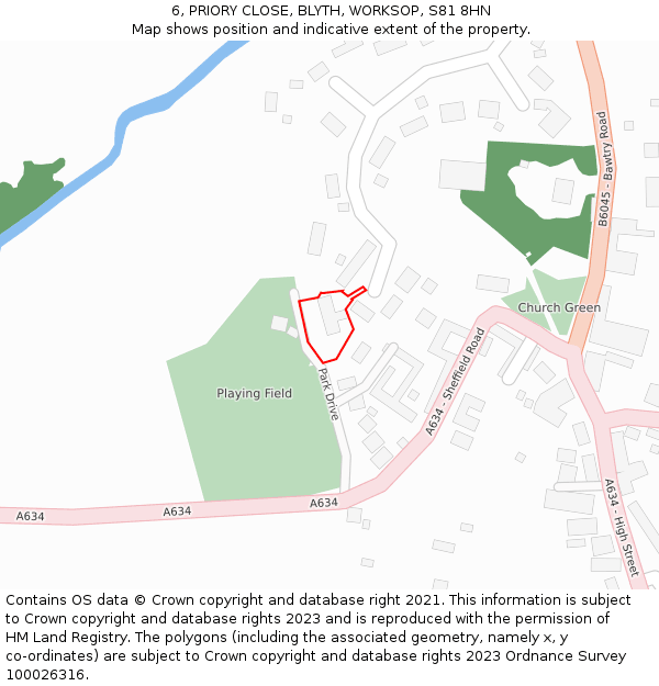 6, PRIORY CLOSE, BLYTH, WORKSOP, S81 8HN: Location map and indicative extent of plot