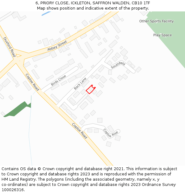 6, PRIORY CLOSE, ICKLETON, SAFFRON WALDEN, CB10 1TF: Location map and indicative extent of plot