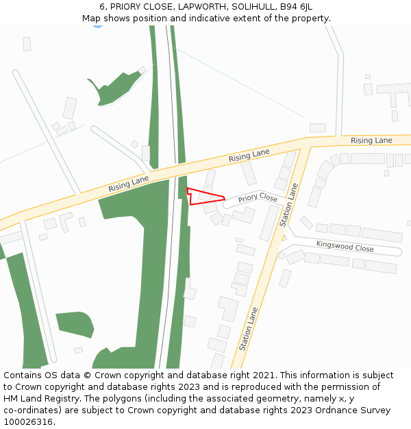 6, PRIORY CLOSE, LAPWORTH, SOLIHULL, B94 6JL: Location map and indicative extent of plot